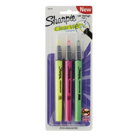 Clear View Stick Highlighter, Assorted Color - Pack Of 3